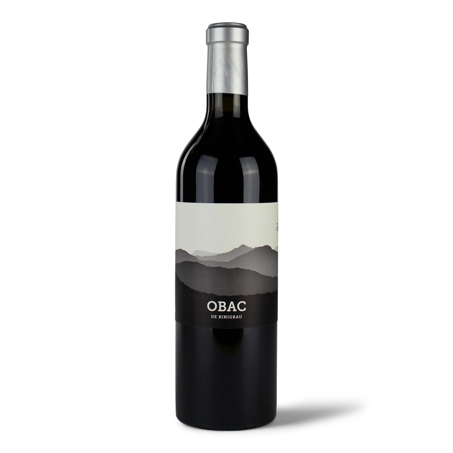 Weinflasche mit Berglandschaftsetikett.