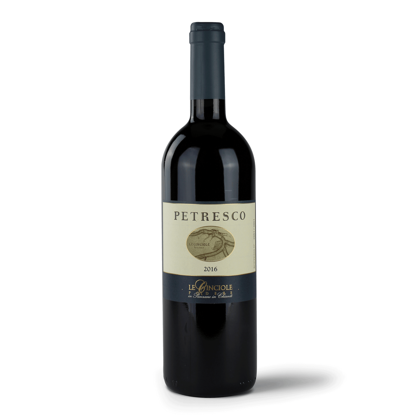 Weinflasche mit Etikett "Petresco".