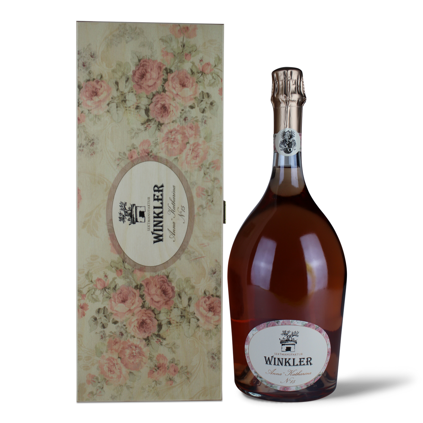 Weinflasche und Geschenkbox.