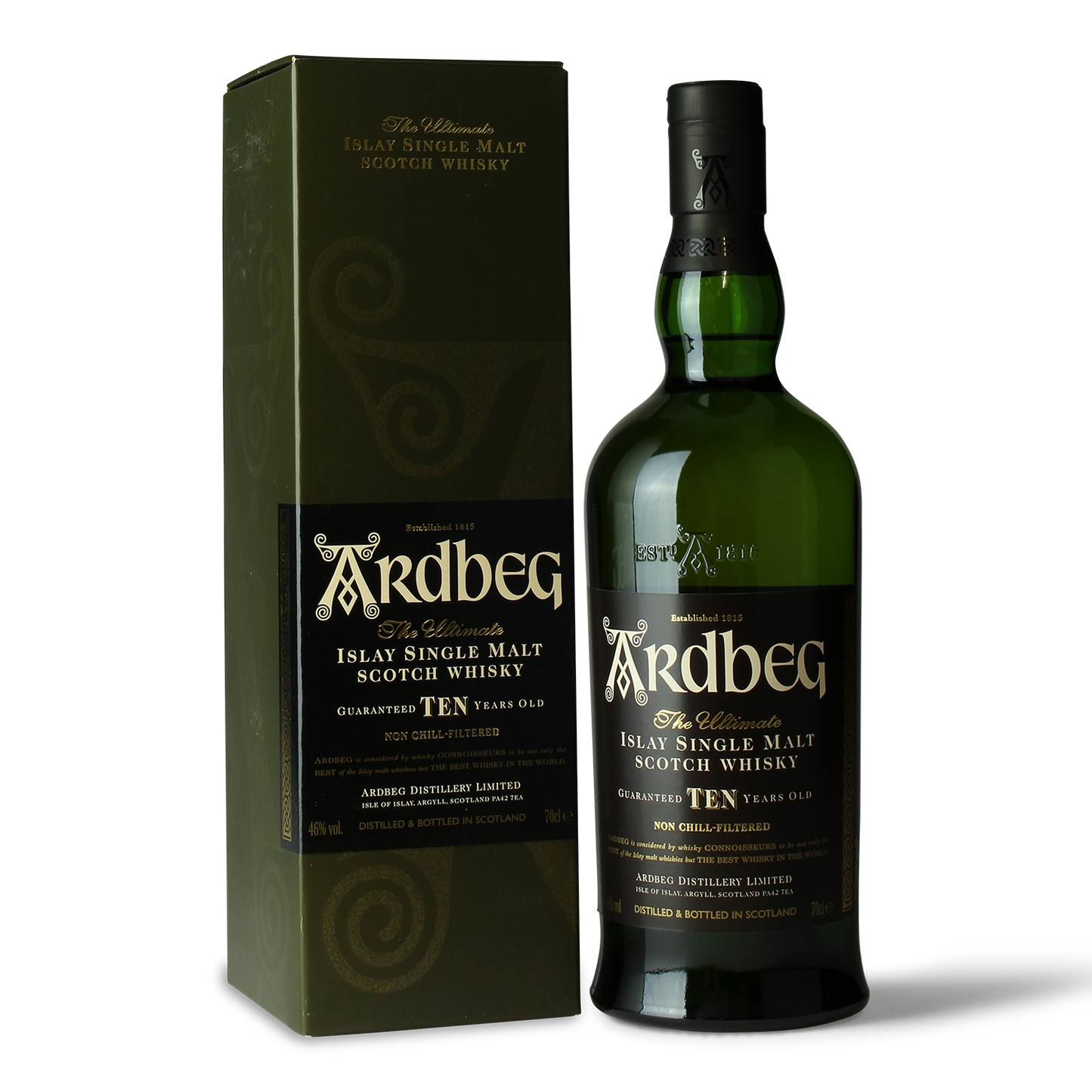 Ardbeg Whiskyflasche und Verpackung.