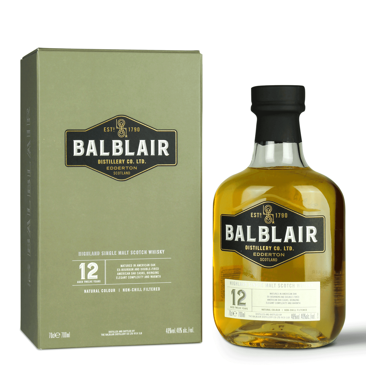 Balblair Whiskyflasche und Verpackung.