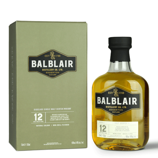 Balblair Whiskyflasche und Verpackung.