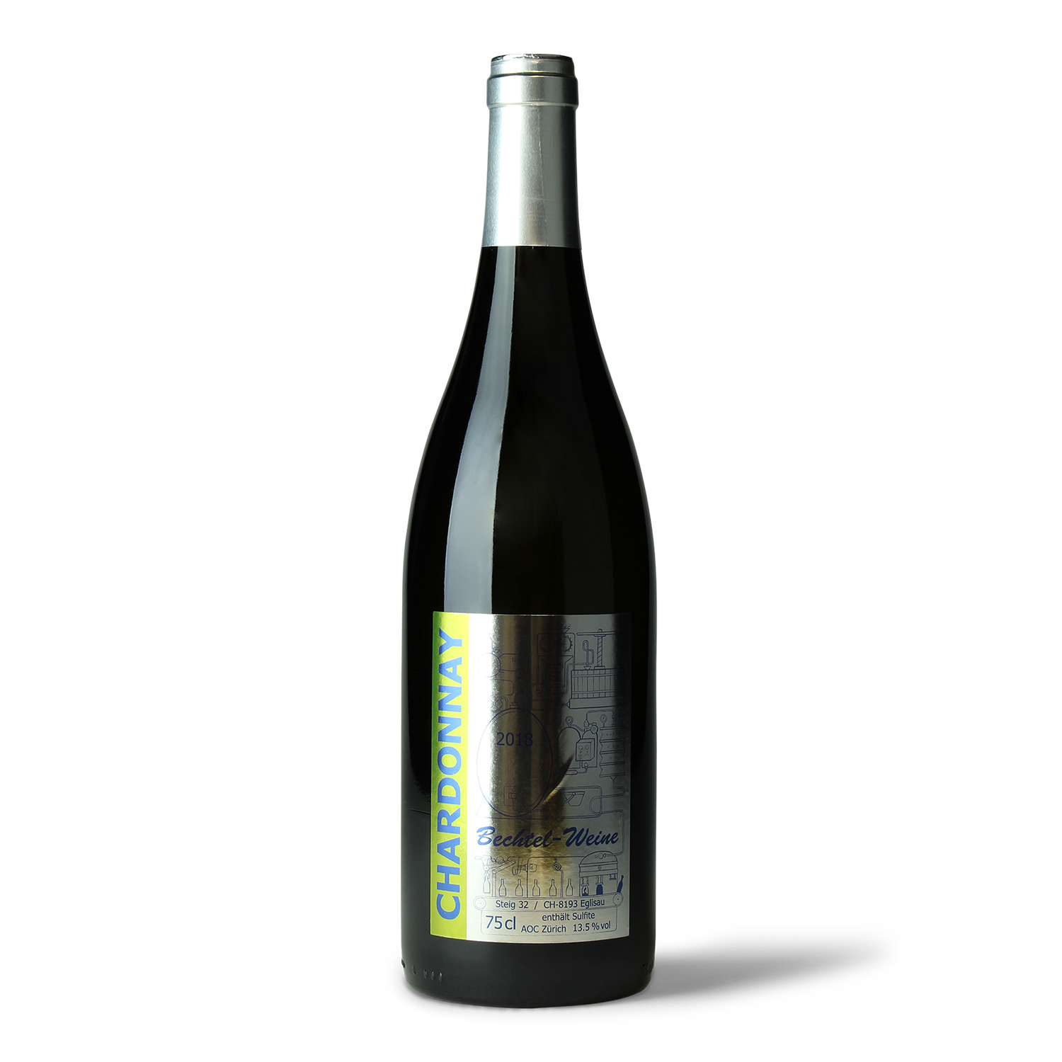 Weinflasche, Bechtel Chardonnay, 75cl.