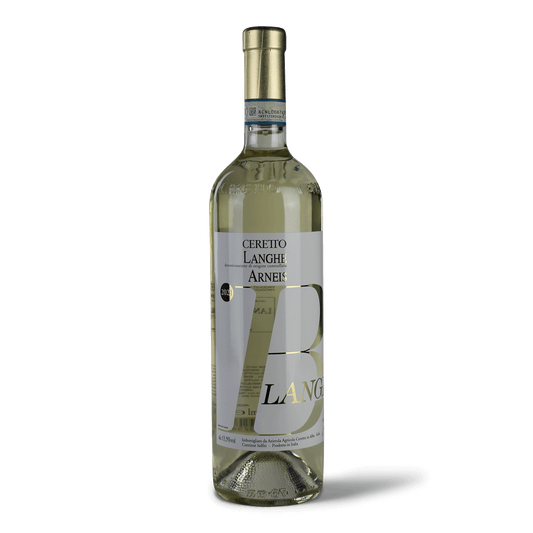 Weinflasche mit Etikett "Langhe Arneis".