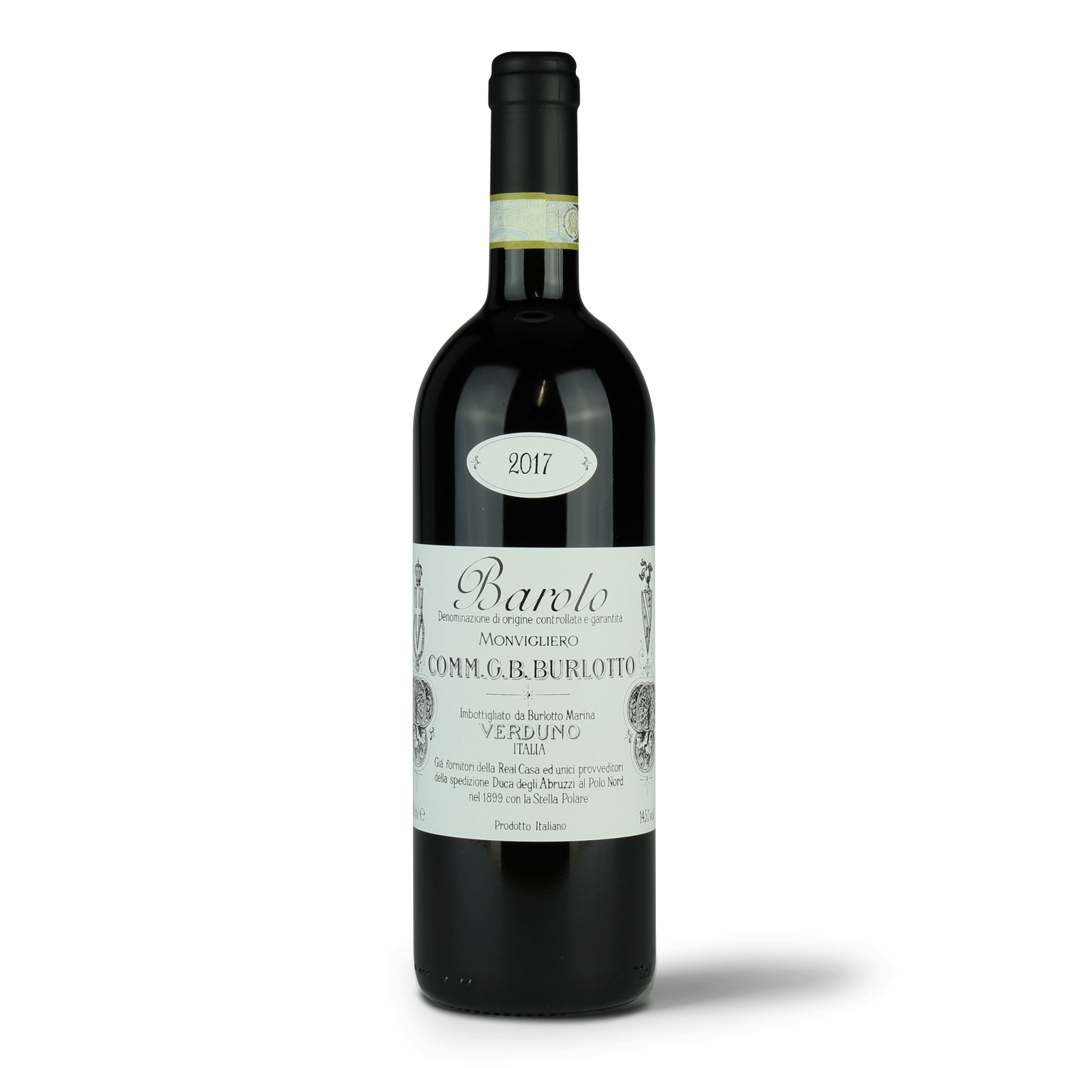 Flasche Barolo Wein vor weiß