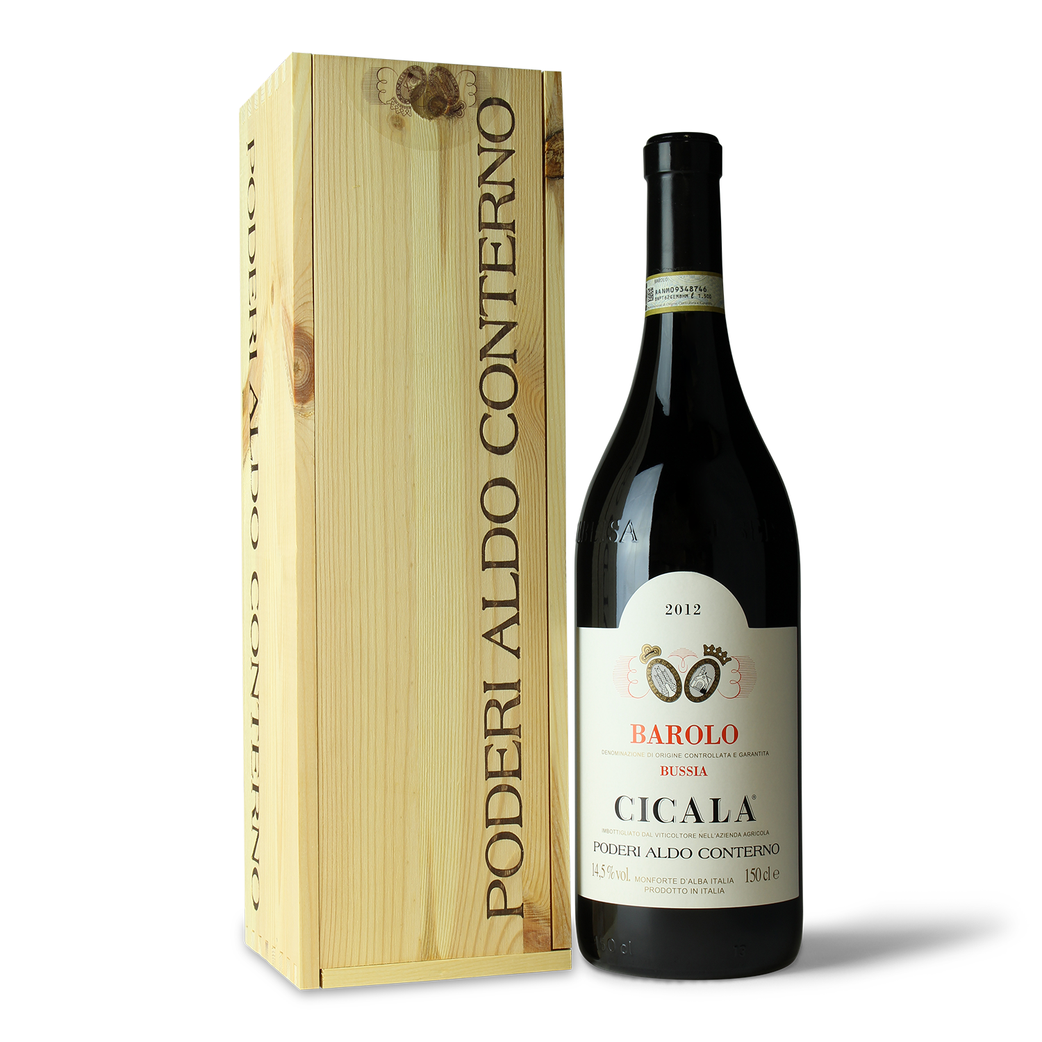 Barolo Weinflasche mit Holzkiste