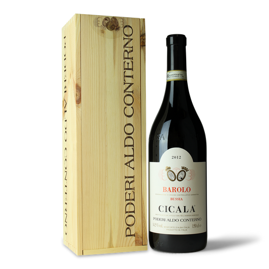 Barolo Weinflasche mit Holzkiste