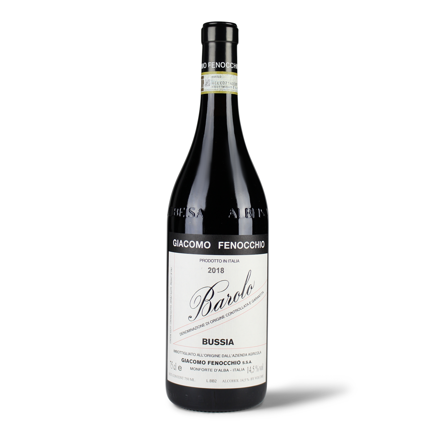 Flasche Barolo Wein, Jahrgang 2018.