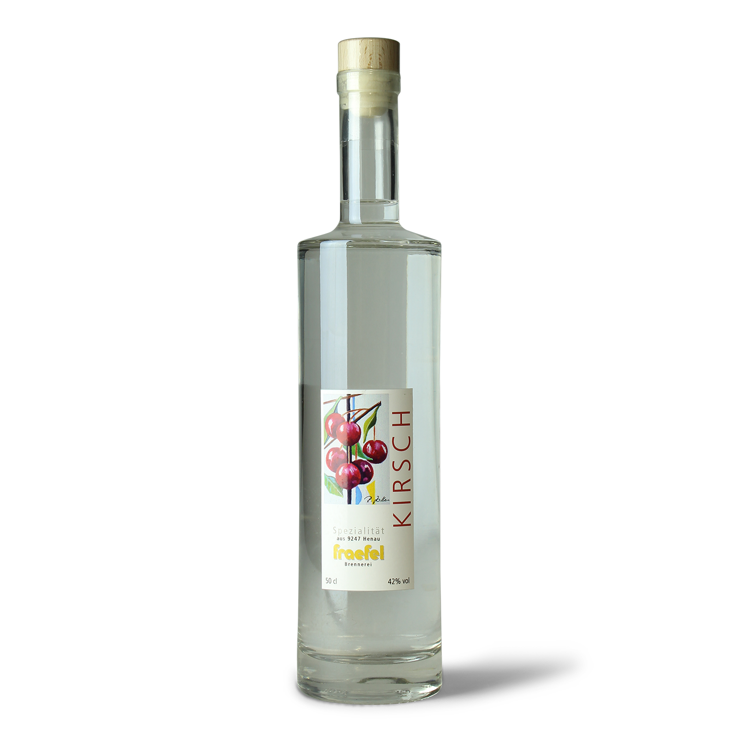 Flasche Kirschwasser mit Etikett