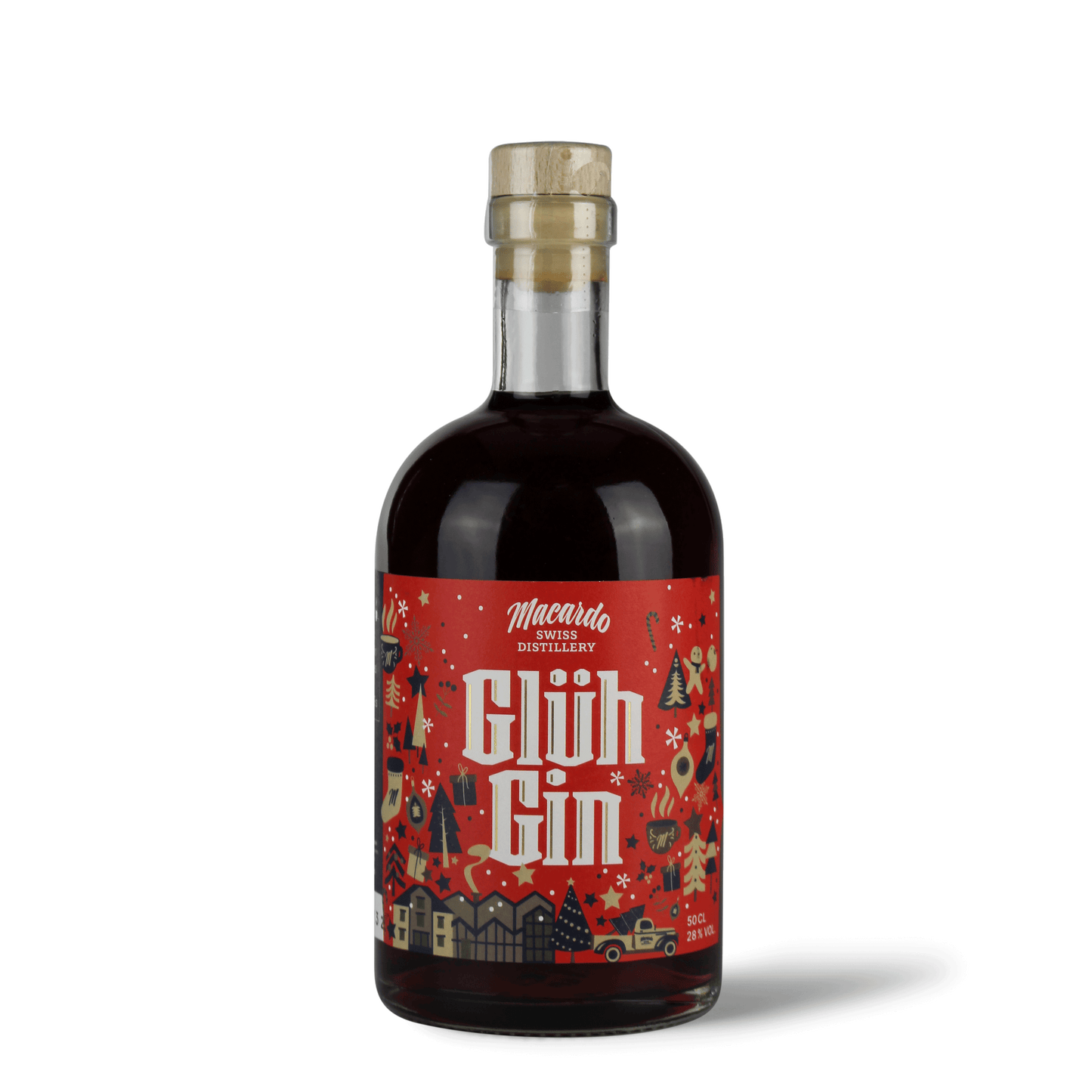 Flasche Glüh-Gin mit Etikett.