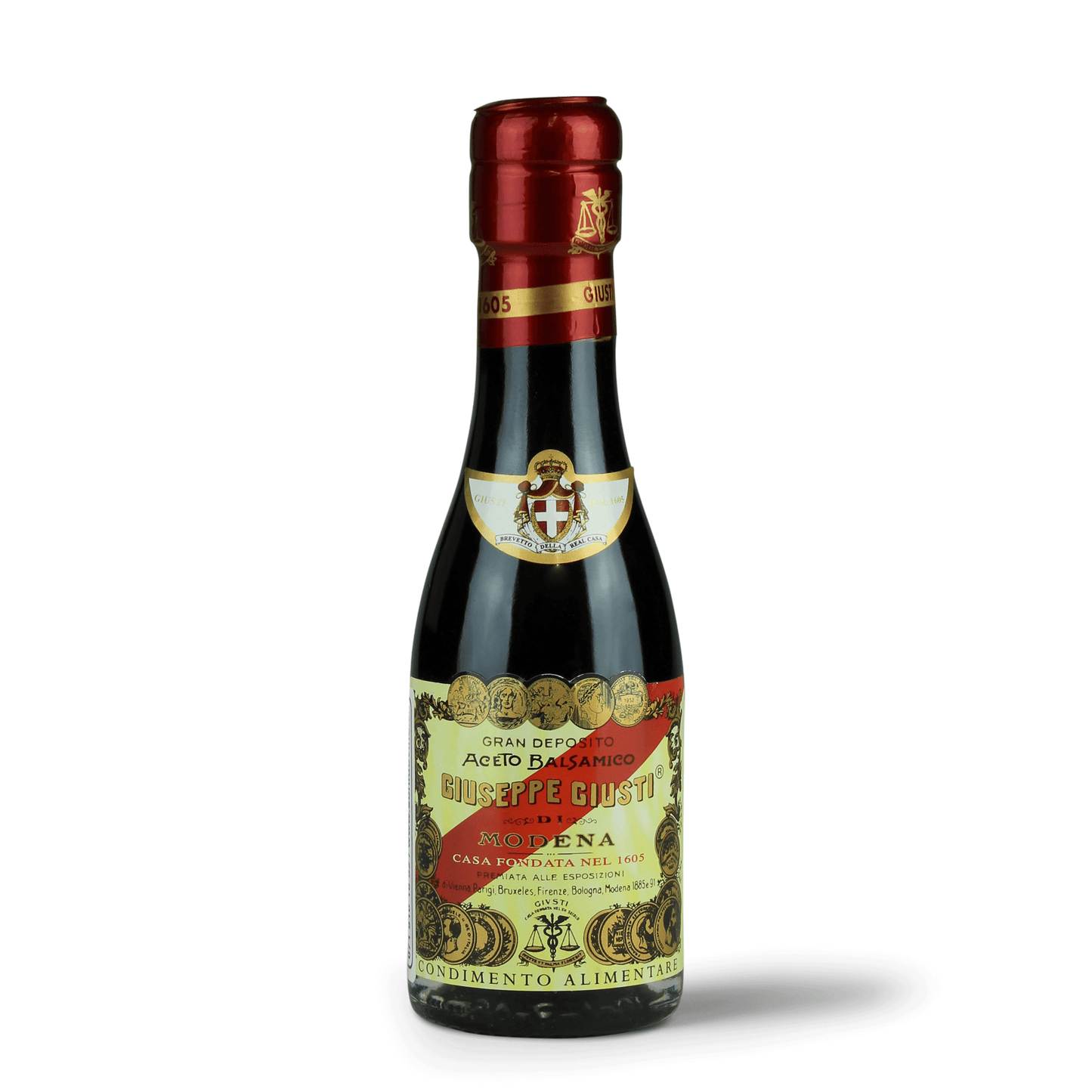 Flasche Balsamico-Essig mit Etikett.