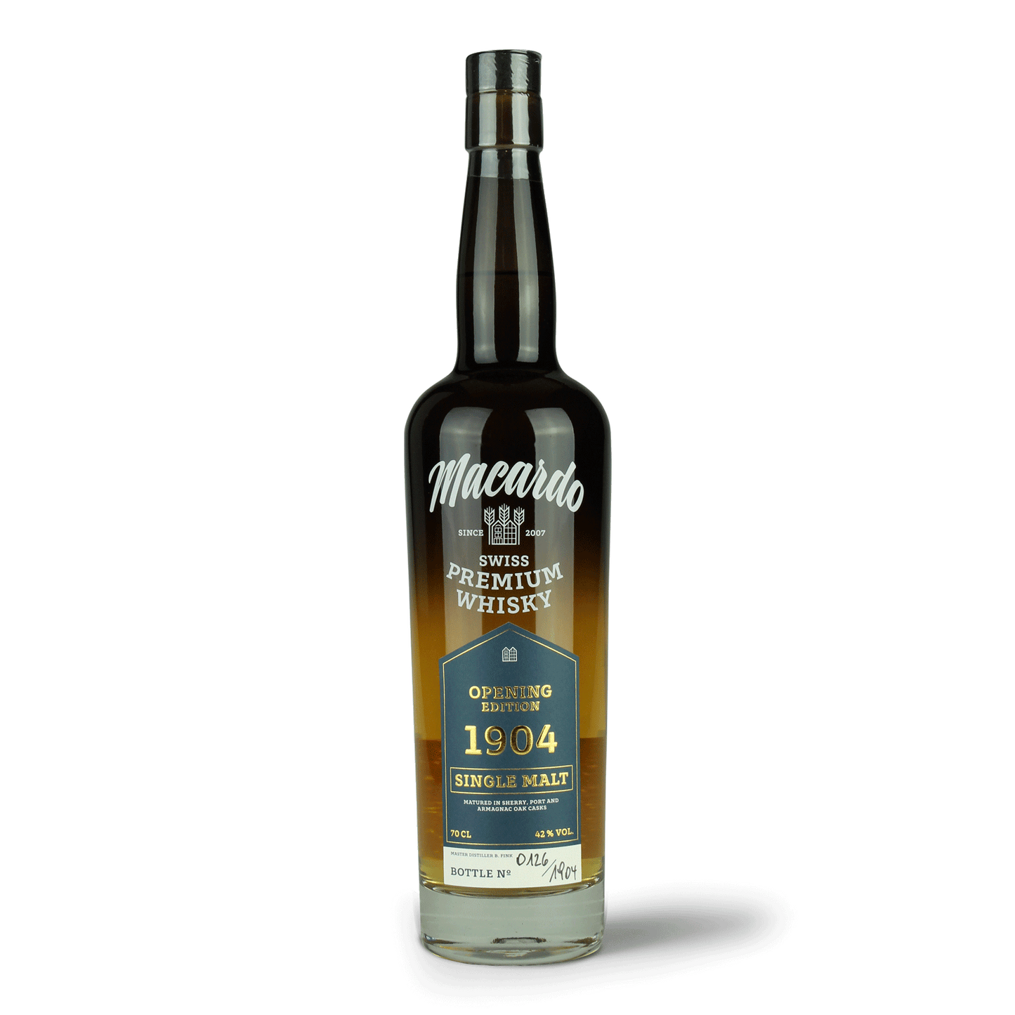 Flasche Macardo Swiss Premium Whisky.