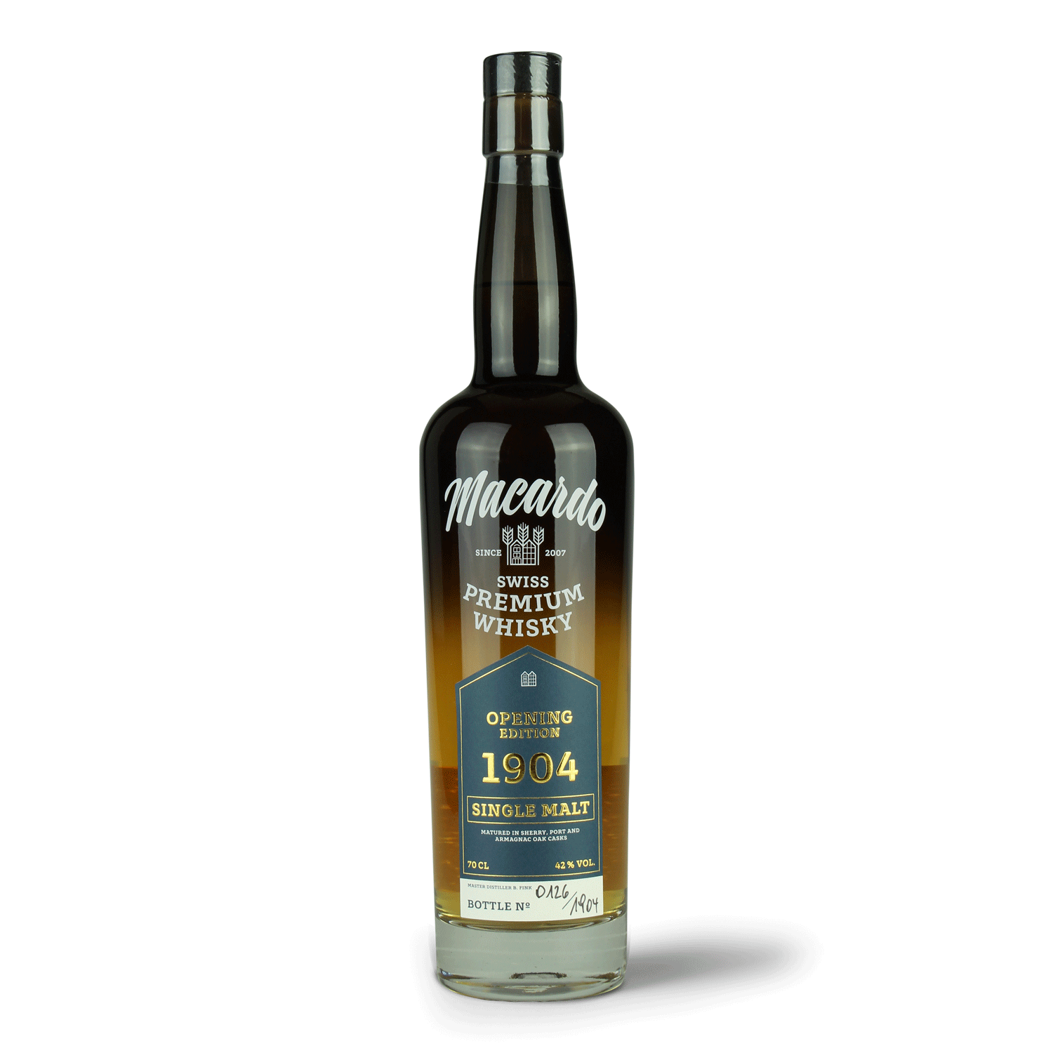 Flasche Macardo Swiss Premium Whisky.