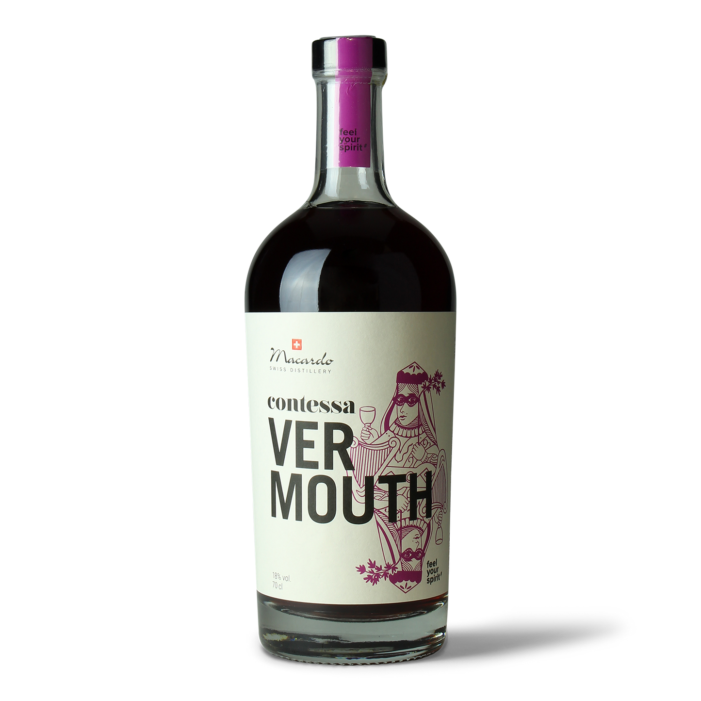 Flasche Contessa Vermouth, Etikett sichtbar.