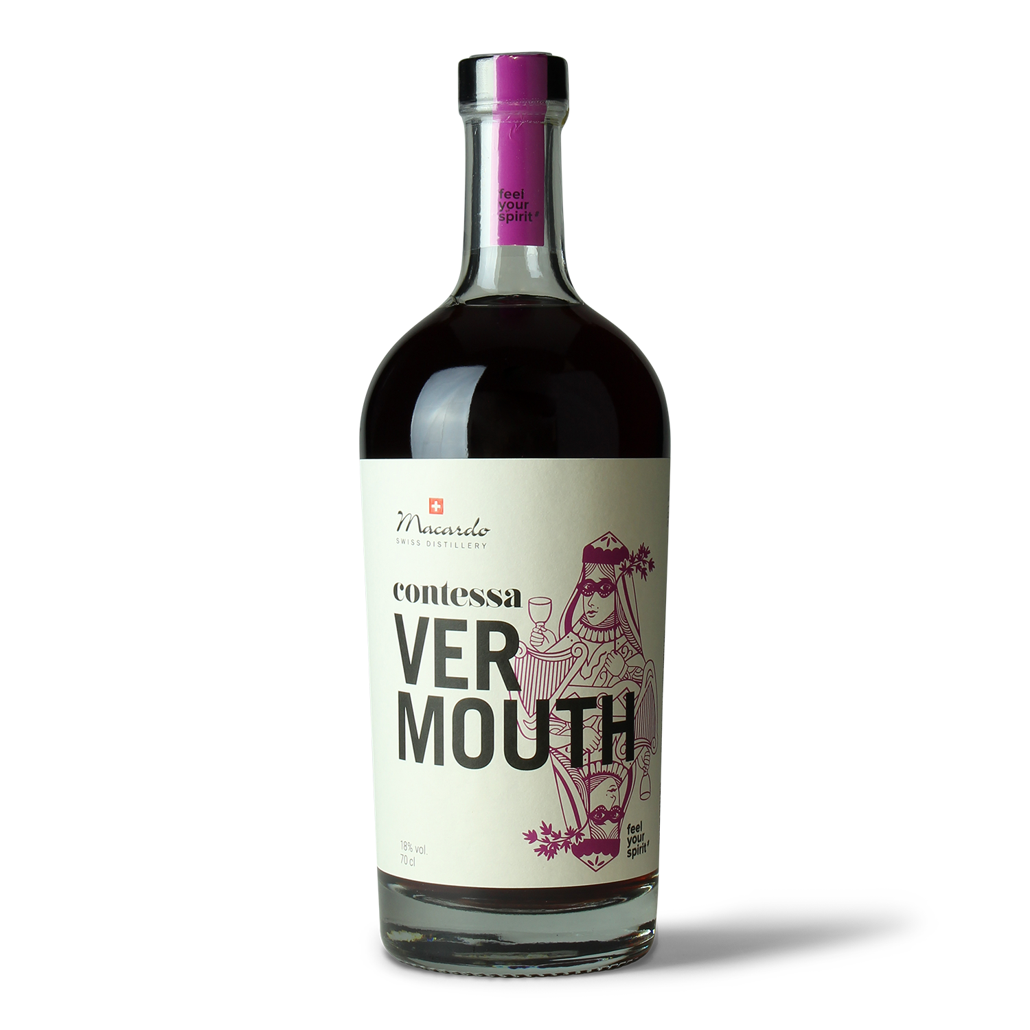 Flasche Contessa Vermouth, Etikett sichtbar.