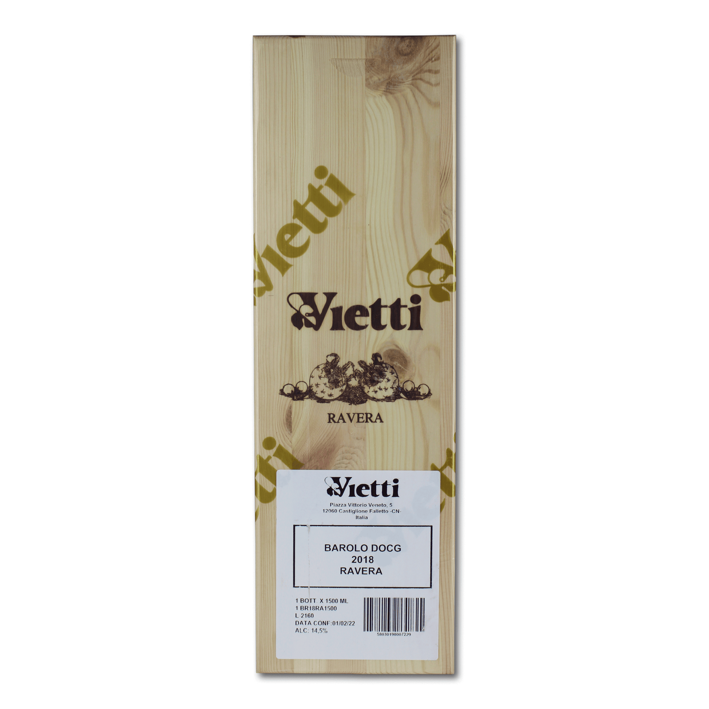 Weinkiste mit Vietti-Logo.