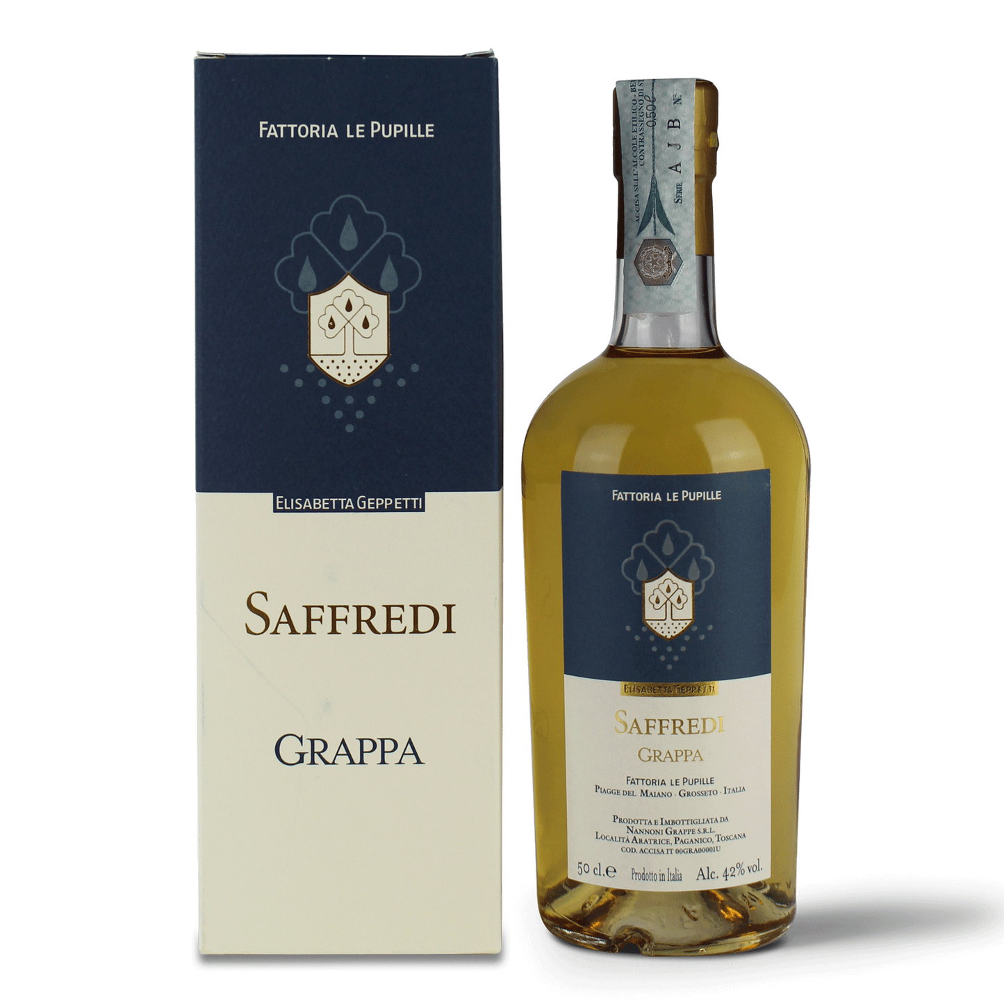 Flasche und Verpackung von Grappa.