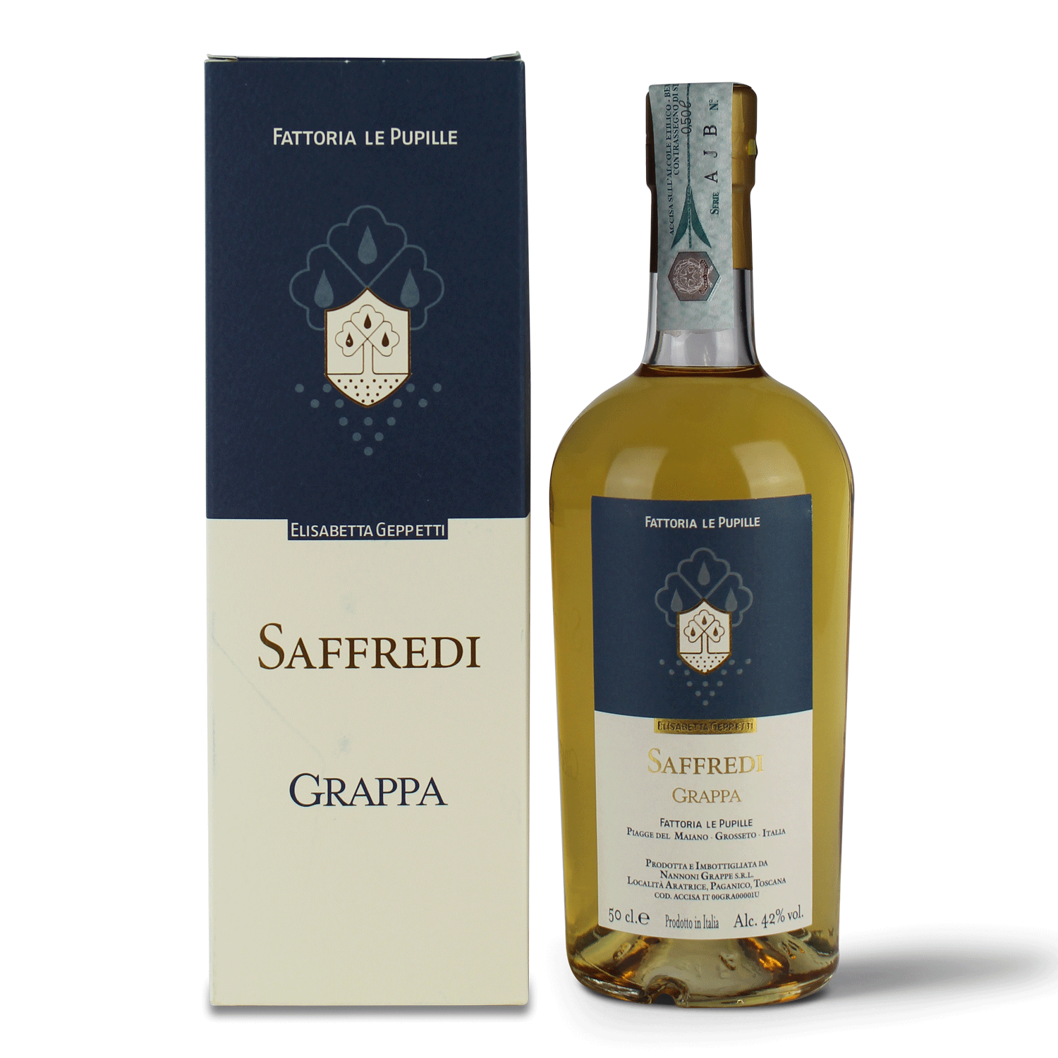 Flasche und Verpackung von Grappa.