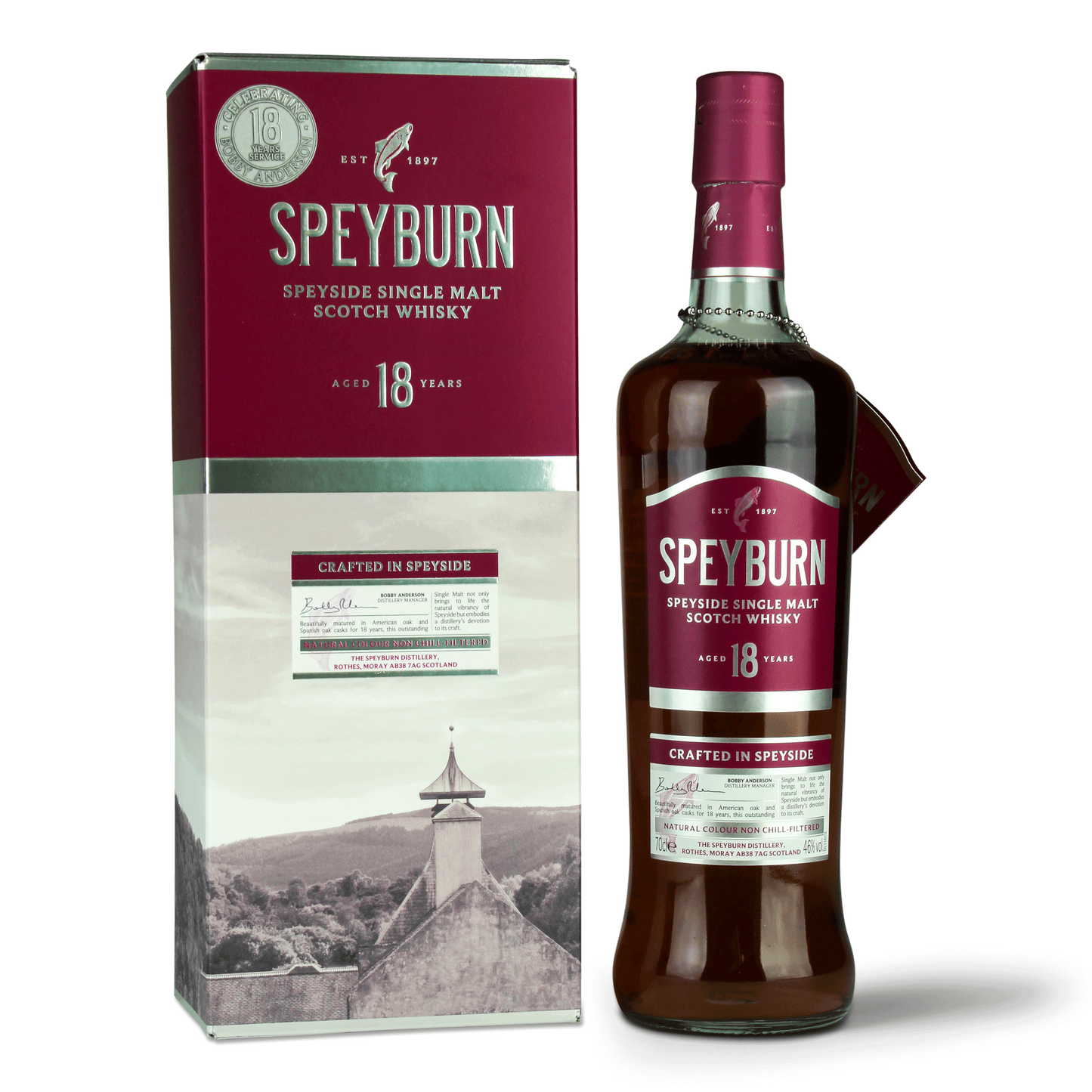 Whiskyflasche und Verpackung Speyburn.