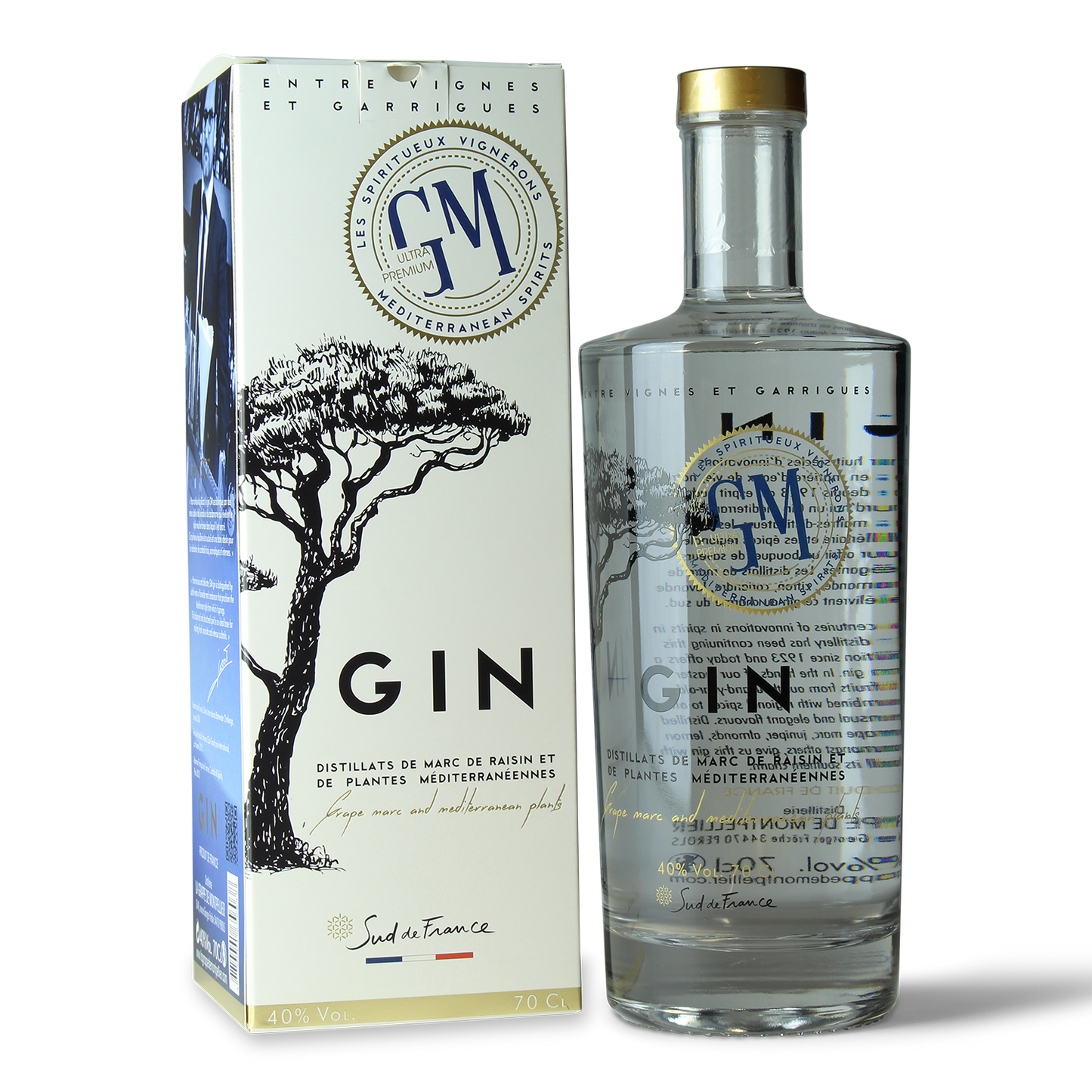 Flasche und Verpackung von Gin.