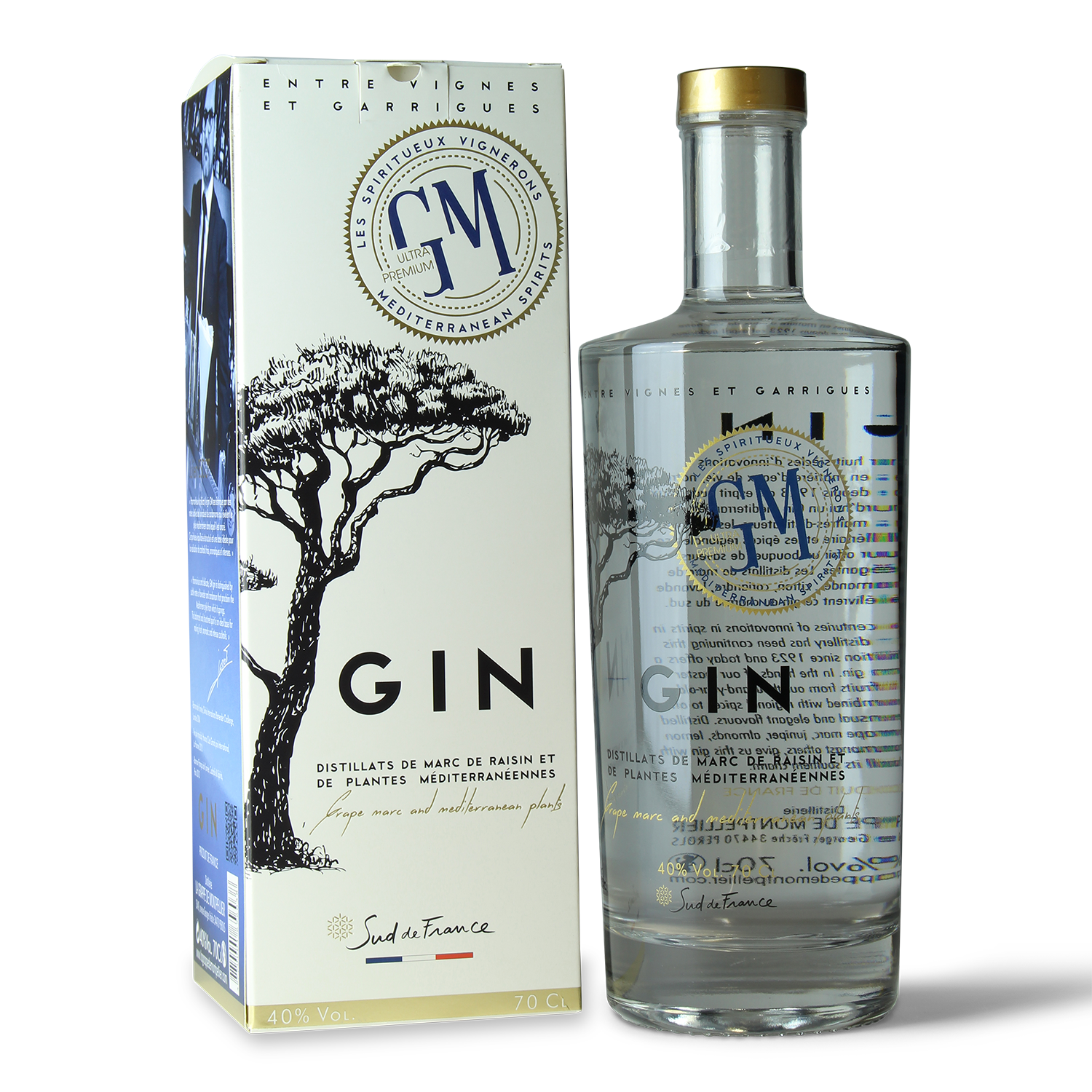 Flasche und Verpackung von Gin.