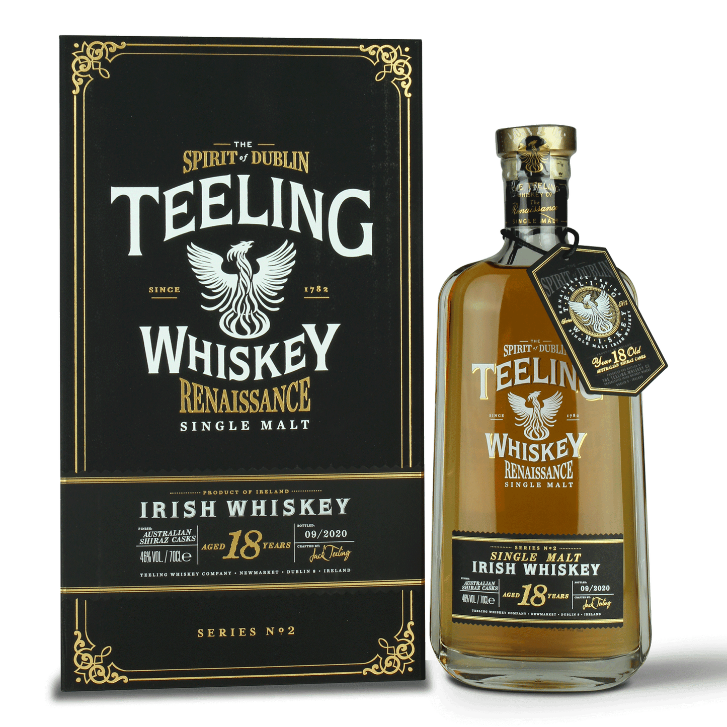 Teeling Whiskey Flasche und Verpackung.