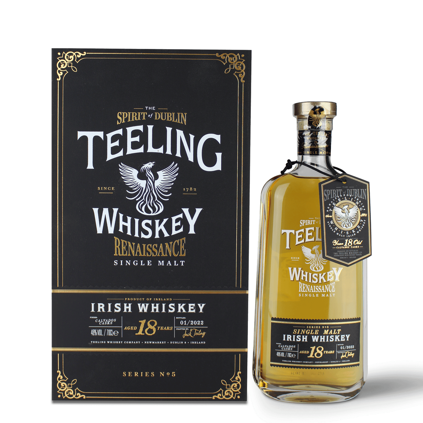 Teeling Whiskey Flasche und Verpackung.