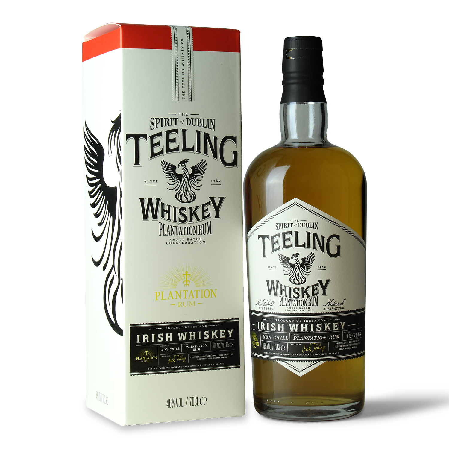 Teeling Whiskey Flasche und Verpackung.