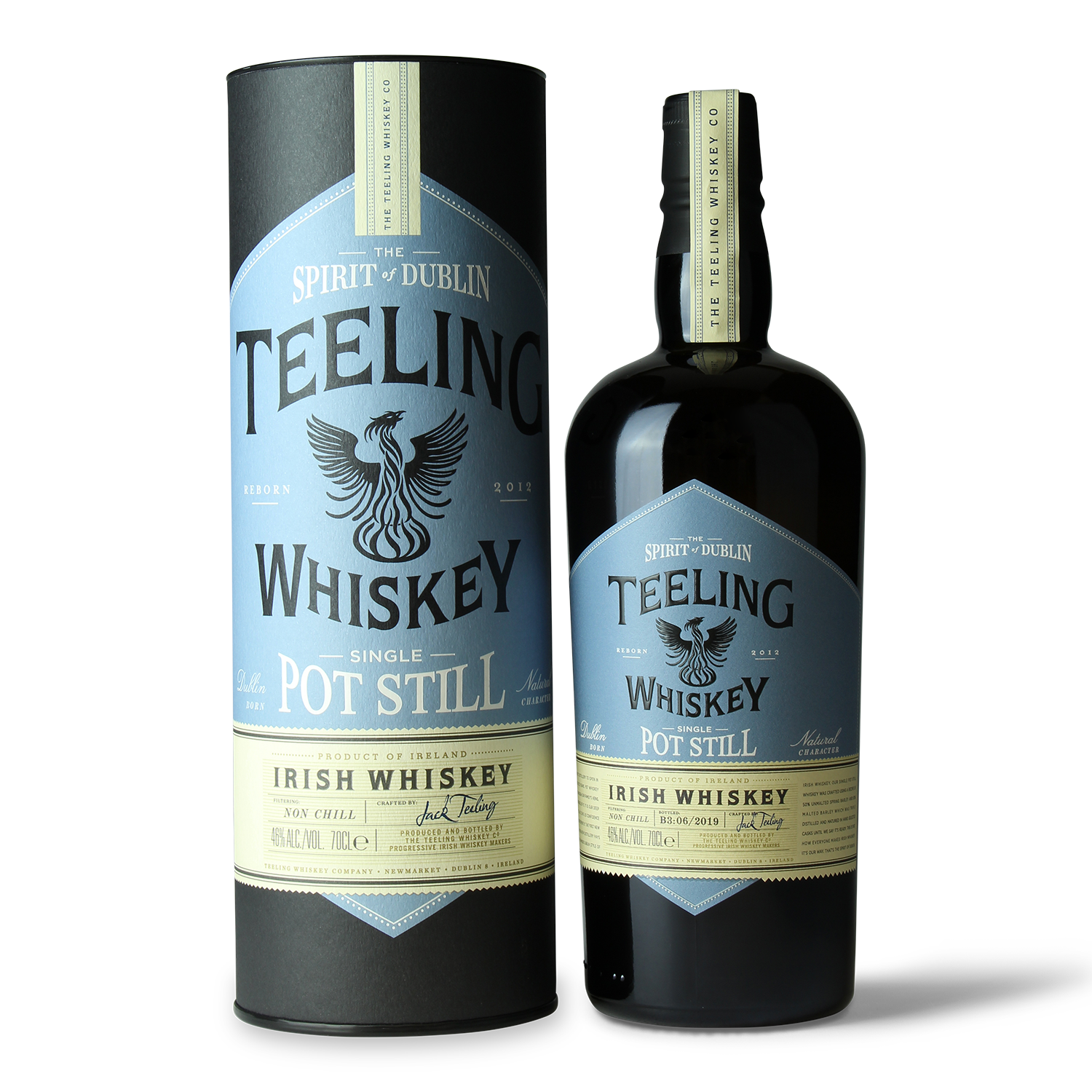 Teeling Whiskey Flasche und Verpackung.